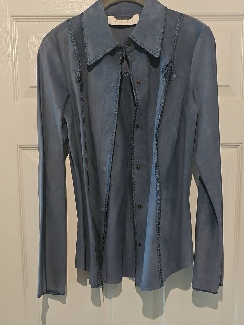 Blue Suede Button-Front Jacket Dana Buchman - Vintage